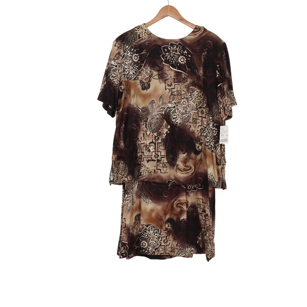 Laura Scott Skirt Set Womens 16W Brown Paisley Rayon 2pc Excellent